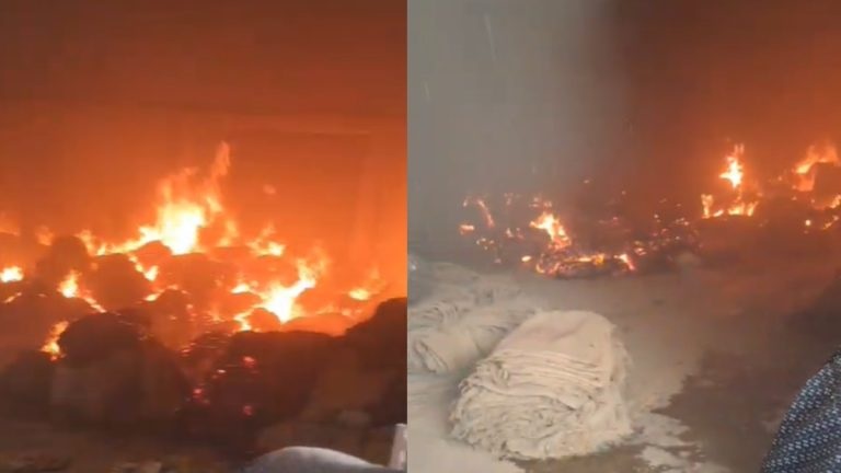 राइस मिल गोदाम में भीषण आग, लाखों का धान और बारदाना जलकर खाक