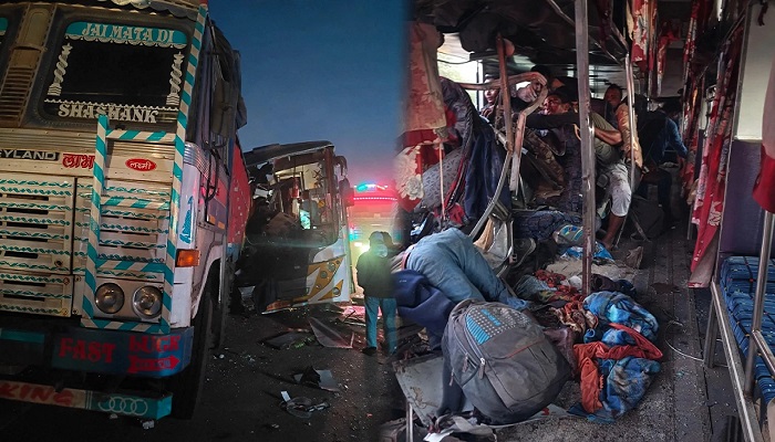 खड़ी ट्रक में घुसी तेज रफ्तार बस, 3 यात्रियों की मौत, 10 घायल